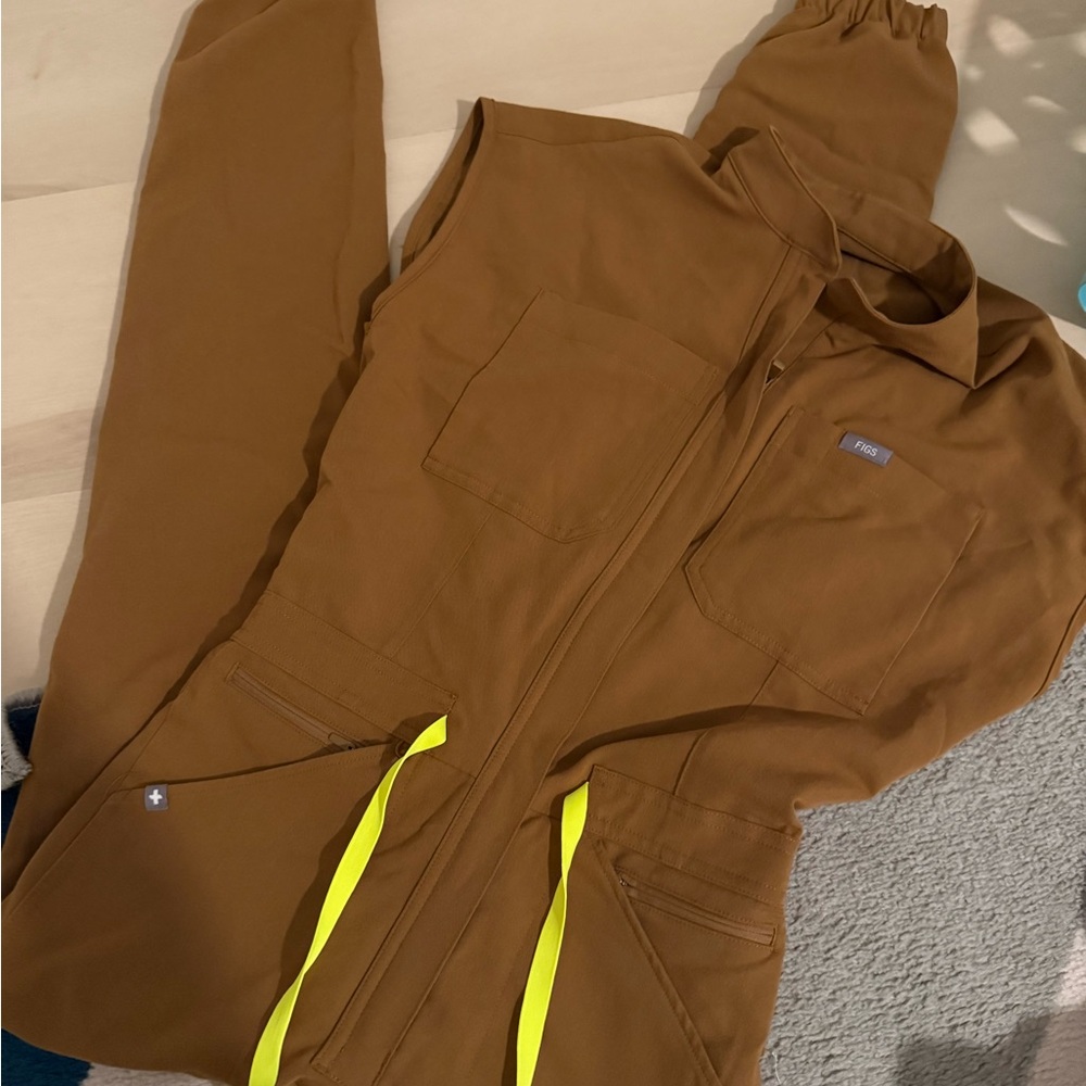 Brown Jumpsuit with Yellow Accents